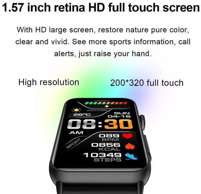 Alt view image 3 of 7 - Smart Watch Ring ECG Temperature Heart Rate Blood Pressure Health Bluetooth Talking Watch Black Silicone
