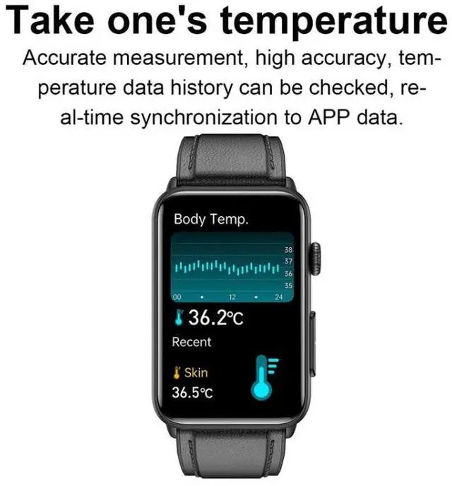 Alt view image 6 of 7 - Smart Watch Ring ECG Temperature Heart Rate Blood Pressure Health Bluetooth Talking Watch Black Silicone