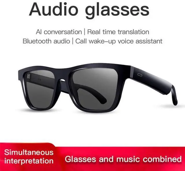 Alt view image 3 of 7 - E10 Pro Smart Audio Bluetooth Glasses, Style: AI Translation AI Translation (Black)