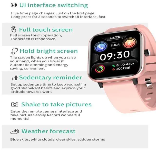Alt view image 5 of 7 - H10 1.54inch Color Screen Smart Watch IP67 Waterproof,Support Bluetooth Call/Heart Rate Monitoring/Blood Pressure Monitoring/Blood Oxygen Monitoring/Sleep Monitoring (Pink)