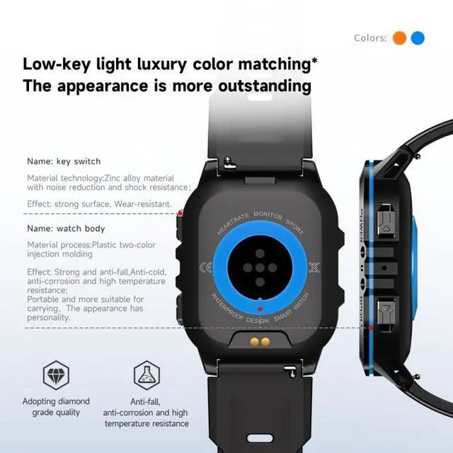 Alt view image 2 of 7 - LEMFO C26 1.96 inch Sport Smart Watch, Support Bluetooth Call / Message Notification / Heart Rate / Blood Pressure Health Monitor (Orange)