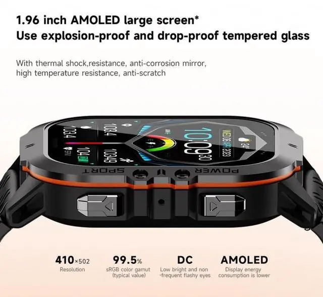 Alt view image 3 of 7 - LEMFO C26 1.96 inch Sport Smart Watch, Support Bluetooth Call / Message Notification / Heart Rate / Blood Pressure Health Monitor (Orange)