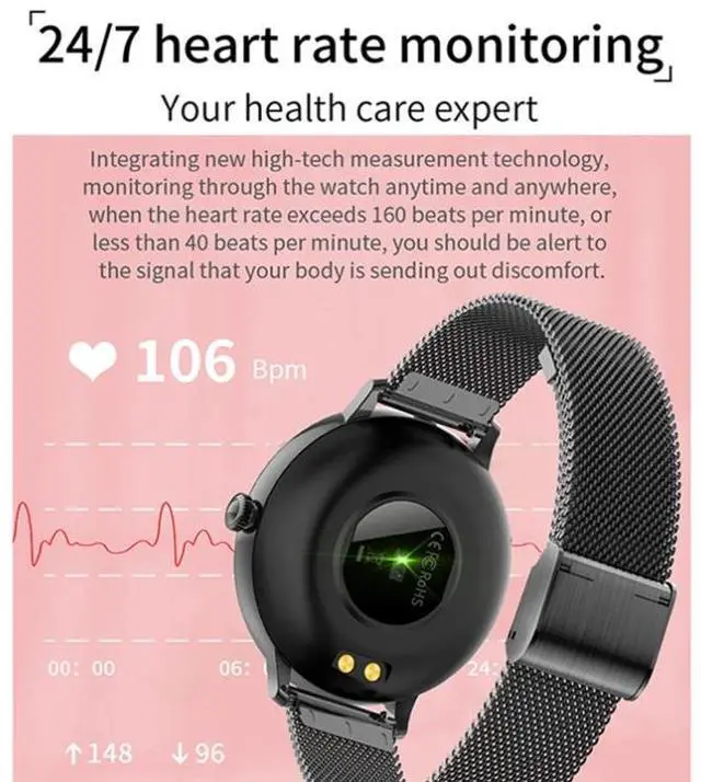 Alt view image 4 of 7 - LOANIY CF80 1.08 Inch Heart Rate Monitoring Smart Bluetooth Watch, Color: Silver Steel Silver Steel