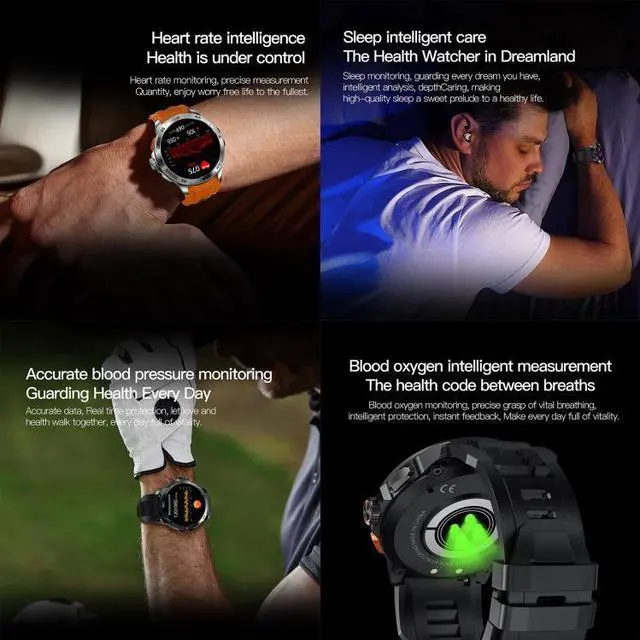 Alt view image 3 of 7 - AK77 BT Call Smart Watch, Support Blood Oxygen / Blood Pressure / Heart Rate / Sports Health Monitoring Fitness Tracker (Orange Silicone)