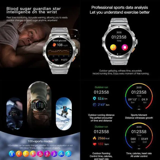 Alt view image 4 of 7 - AK77 BT Call Smart Watch, Support Blood Oxygen / Blood Pressure / Heart Rate / Sports Health Monitoring Fitness Tracker (Orange Silicone)