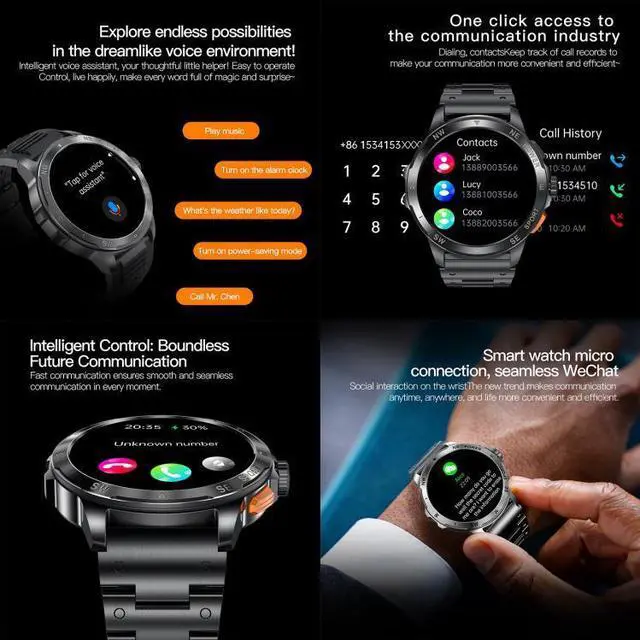 Alt view image 5 of 7 - AK77 BT Call Smart Watch, Support Blood Oxygen / Blood Pressure / Heart Rate / Sports Health Monitoring Fitness Tracker (Orange Silicone)
