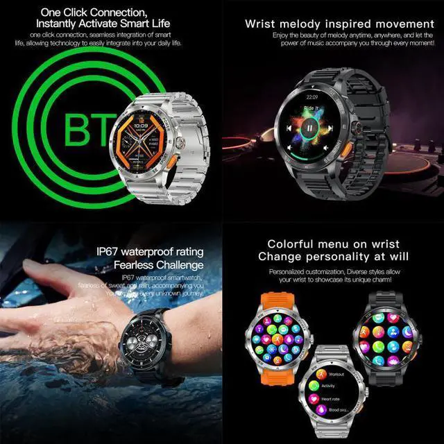 Alt view image 6 of 7 - AK77 BT Call Smart Watch, Support Blood Oxygen / Blood Pressure / Heart Rate / Sports Health Monitoring Fitness Tracker (Orange Silicone)