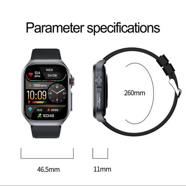 Alt view image 2 of 7 - ET585 2.04 inch Silicone Strap IP68 Waterproof Smart Watch, Support ECG / Blood Composition Measurement (Black)