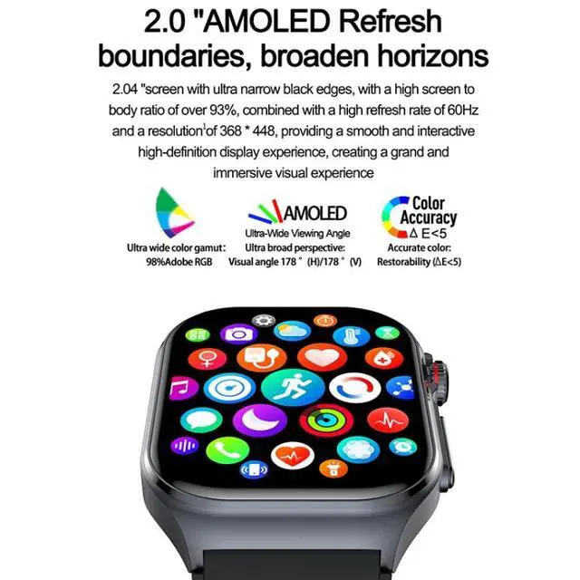 Alt view image 3 of 7 - ET585 2.04 inch Silicone Strap IP68 Waterproof Smart Watch, Support ECG / Blood Composition Measurement (Black)