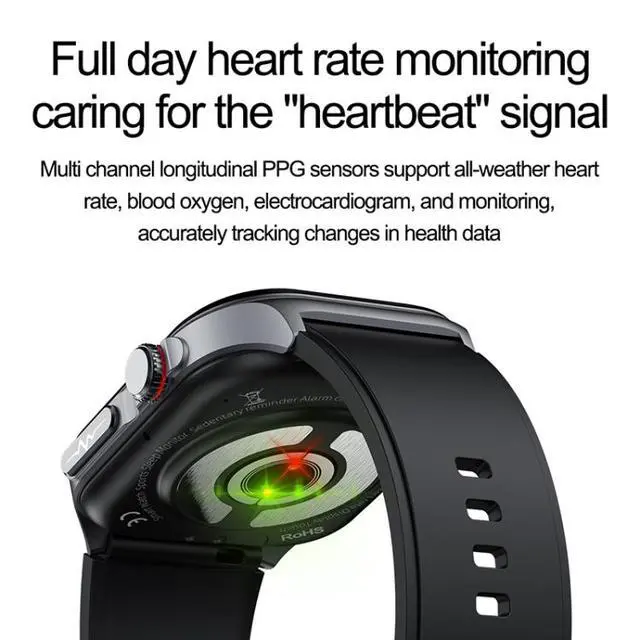 Alt view image 4 of 7 - ET585 2.04 inch Silicone Strap IP68 Waterproof Smart Watch, Support ECG / Blood Composition Measurement (Black)