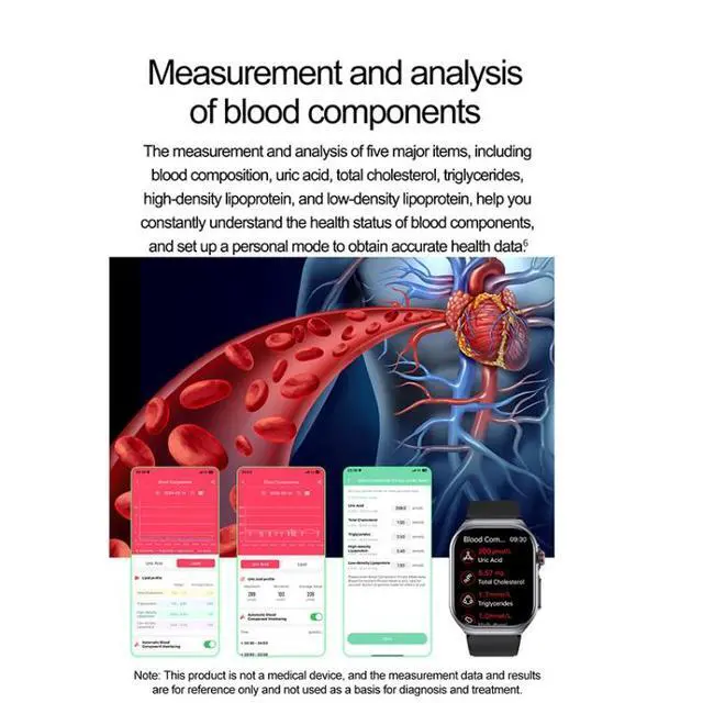 Alt view image 6 of 7 - ET585 2.04 inch Silicone Strap IP68 Waterproof Smart Watch, Support ECG / Blood Composition Measurement (Black)
