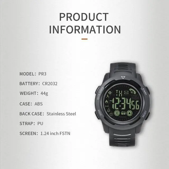 Alt view image 4 of 7 - SPOVAN PR3 Outdoor Waterproof Bluetooth Smart Sports Watch (Black)