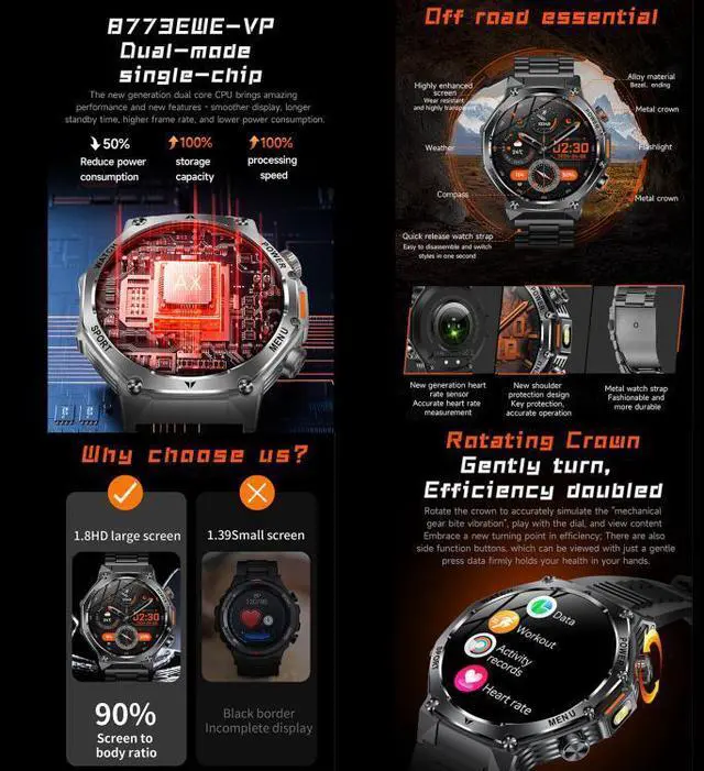Alt view image 3 of 6 - AK82 BT Call Smart Watch, Support Blood Oxygen / Blood Pressure / Heart Rate / Sports Health Monitoring Fitness Tracker (Silver Steel)