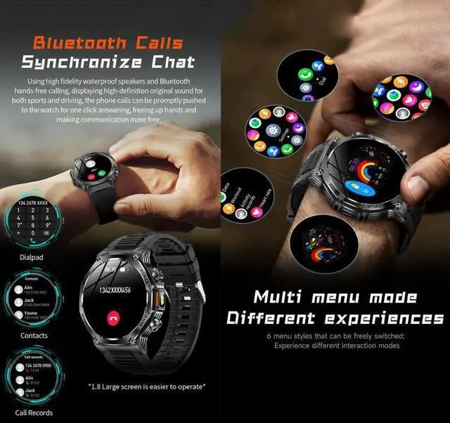 Alt view image 4 of 6 - AK82 BT Call Smart Watch, Support Blood Oxygen / Blood Pressure / Heart Rate / Sports Health Monitoring Fitness Tracker (Silver Steel)