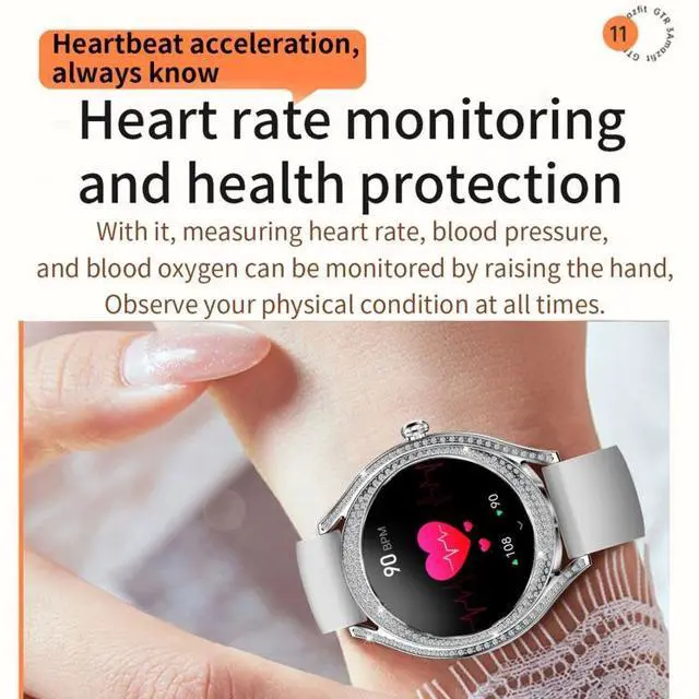 Alt view image 3 of 7 - V66 1.28inch BT5.0 Smart Watch Support Heart Rate/ Sleep Detection Silicone Strap (Gold)