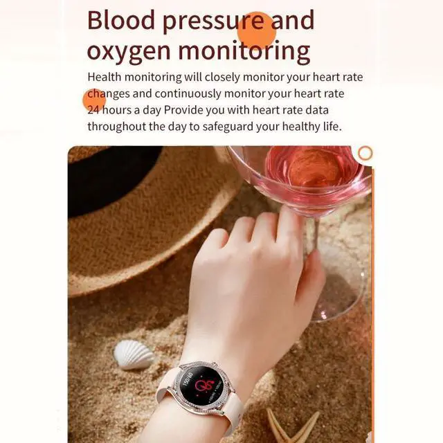 Alt view image 4 of 7 - V66 1.28inch BT5.0 Smart Watch Support Heart Rate/ Sleep Detection Silicone Strap (Gold)