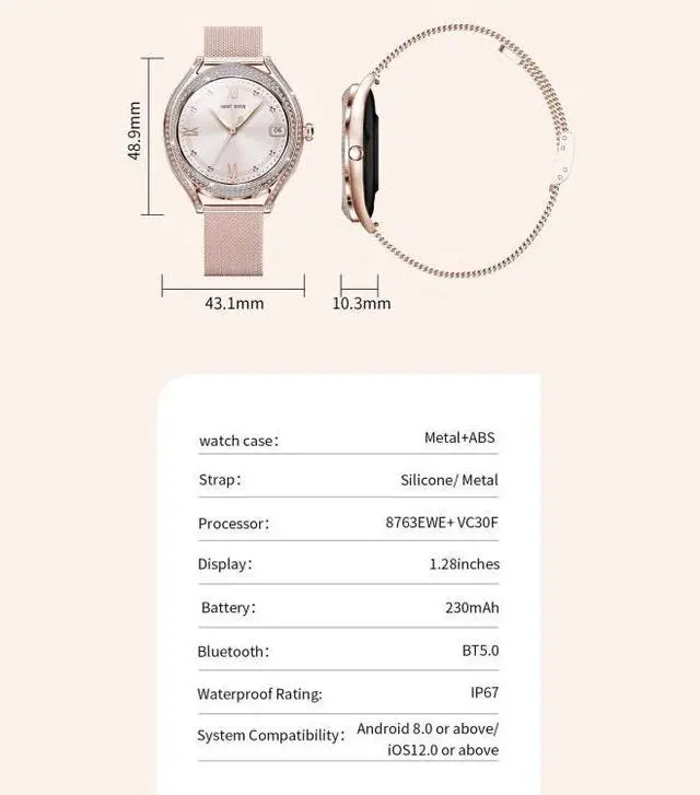 Alt view image 2 of 7 - V66 1.28inch BT5.0 Smart Watch Support Heart Rate/ Sleep Detection Silicone Strap (Gold)