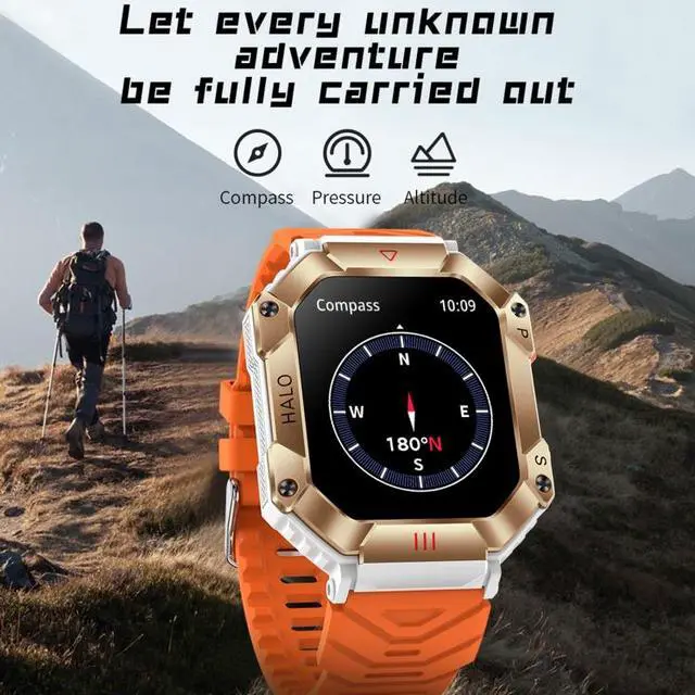 Alt view image 2 of 7 - KR80 2.0 inch BT5.1 IP67 Sport Smart Watch, Support Bluetooth Call / Sleep / Blood Oxygen / Heart Rate / Blood Pressure Health Monitor (Black+Orange)