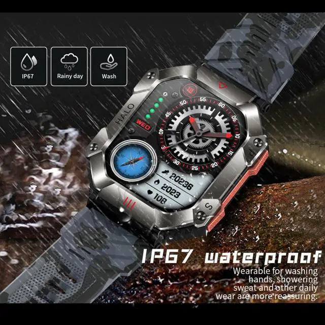 Alt view image 4 of 7 - KR80 2.0 inch BT5.1 IP67 Sport Smart Watch, Support Bluetooth Call / Sleep / Blood Oxygen / Heart Rate / Blood Pressure Health Monitor (Black+Orange)