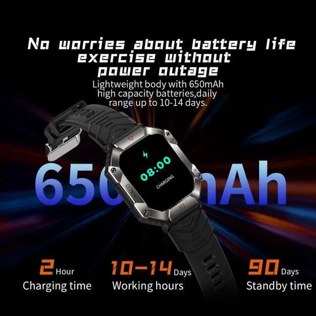 Alt view image 5 of 7 - KR80 2.0 inch BT5.1 IP67 Sport Smart Watch, Support Bluetooth Call / Sleep / Blood Oxygen / Heart Rate / Blood Pressure Health Monitor (Black+Orange)