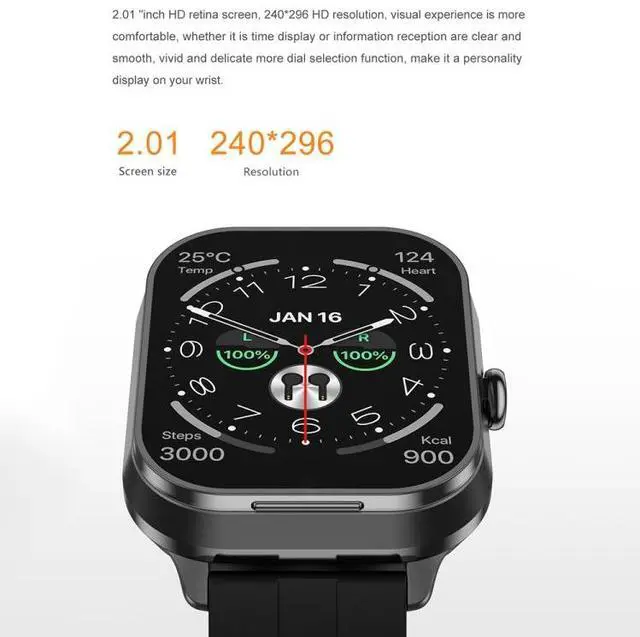 Alt view image 2 of 7 - D8 Pro 2.01 inch 2 in 1 Bluetooth Earphone Steel Strap Smart Watch, Support NFC with Cover (Black)