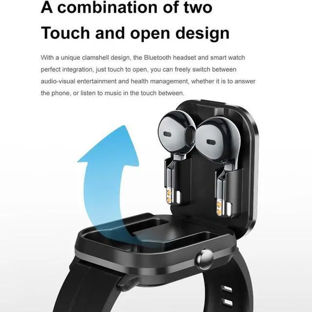 Alt view image 3 of 7 - D8 Pro 2.01 inch 2 in 1 Bluetooth Earphone Steel Strap Smart Watch, Support NFC with Cover (Black)