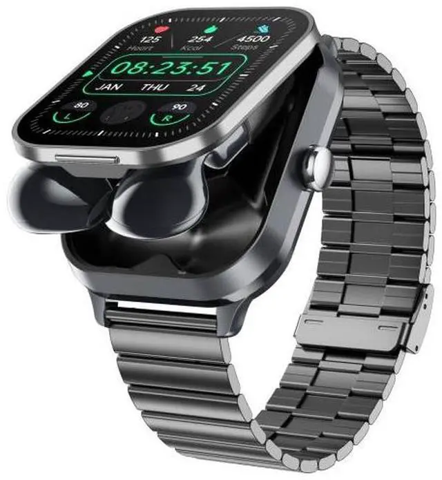 Main image of D8 Pro 2.01 inch 2 in 1 Bluetooth Earphone Steel Strap Smart Watch, Support NFC with Cover (Space Grey)