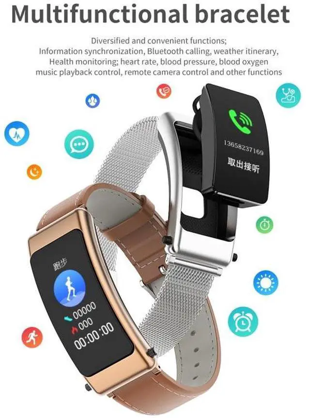 Alt view image 2 of 7 - K50 1.08 inch Silicone Band Earphone Detachable IP67 Waterproof Smart Watch Support Bluetooth Call Silicone Band (Black Silver) (Black Silver)