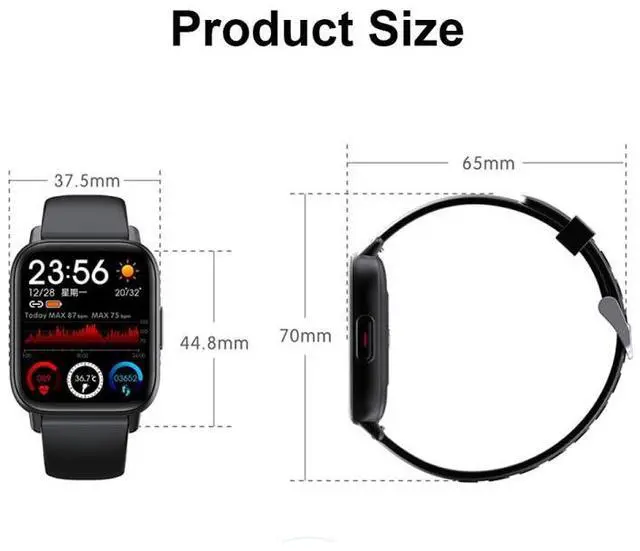 Alt view image 3 of 7 - QS16Pro 1.69-Inch Health Monitoring Waterproof Smart Watch, Supports Body Temperature Detection, Color: Black Black