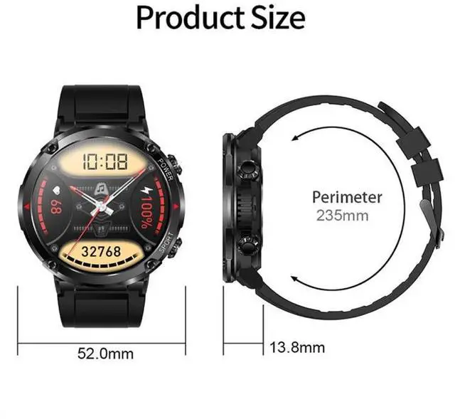 Alt view image 3 of 7 - T30 1.6-inch Outdoor Sports Waterproof Smart Music Bluetooth Call Watch Black