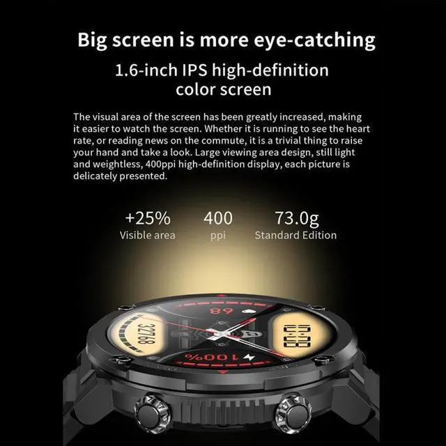 Alt view image 4 of 7 - T30 1.6-inch Outdoor Sports Waterproof Smart Music Bluetooth Call Watch Black