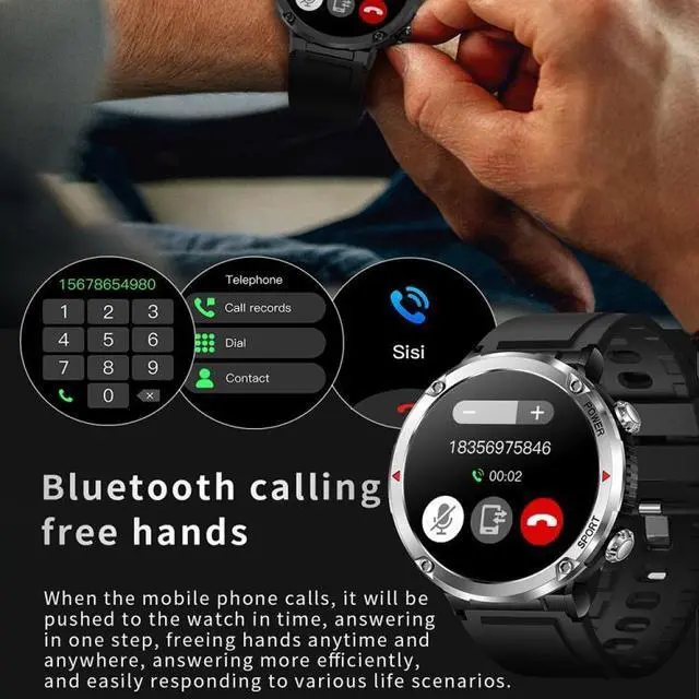 Alt view image 7 of 7 - T30 1.6-inch Outdoor Sports Waterproof Smart Music Bluetooth Call Watch Black