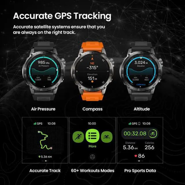 Alt view image 5 of 7 - Zeblaze Stratos 2 Plus 1.43 inch Screen 3 ATM Health and Fitness GPS Smart Watch Stratos 2 Plus (Graphite Black)