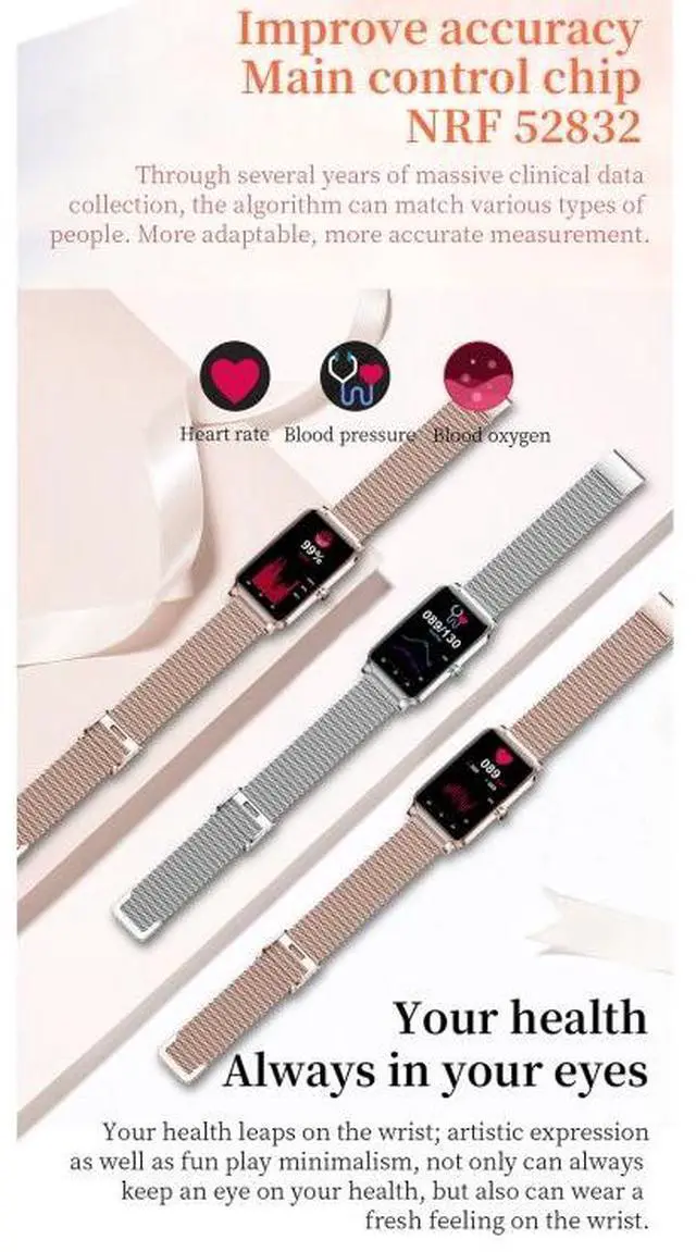 Alt view image 2 of 7 - ZX19 1.45 inch HD Screen Bluetooth 5.0 IP68 Waterproof Women Smart Watch, Support Sleep Monitor / Menstrual Cycle Reminder / Heart Rate Monitor / Blood Oxygen Monitoring, Style: Milanese Str