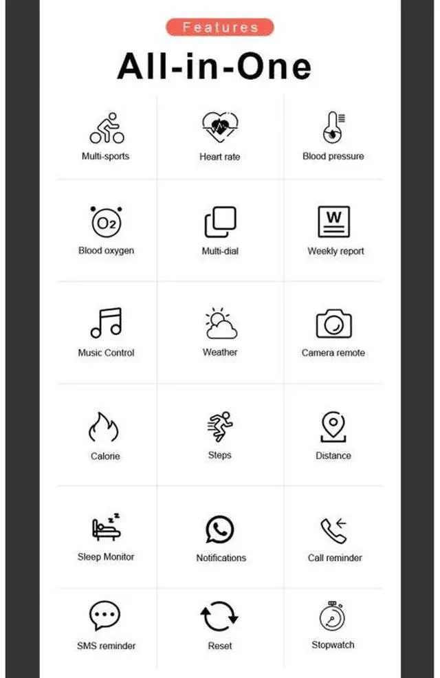 Alt view image 4 of 7 - B7 0.96 inch Color Screen Smart Watch, Support Sleep Monitor / Heart Rate Monitor / Blood Pressure Monitor (Black)