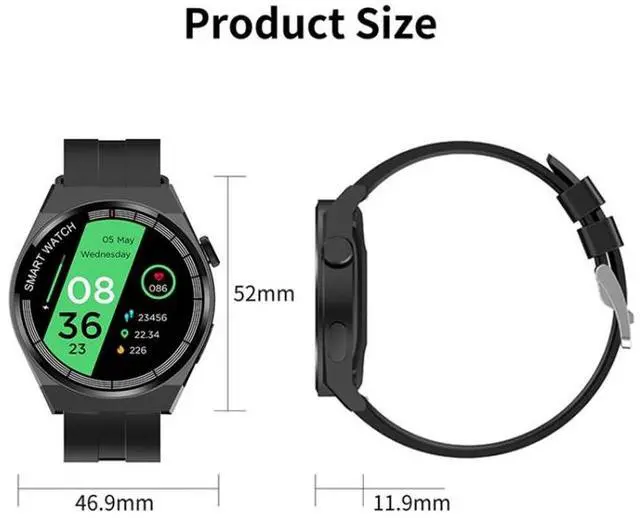 Alt view image 2 of 7 - GT3 Smart Bracelet, 1.5 inch Smart Watch, Bluetooth Call / Heart Rate / Blood Pressure / Blood Oxygen (Black)