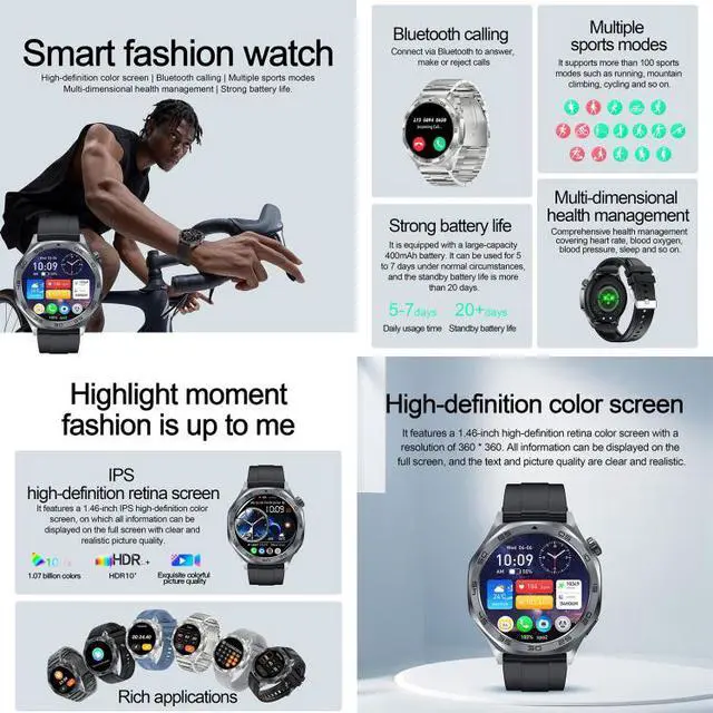 Alt view image 2 of 7 - AK83 BT Call Smart Watch, Support Blood Pressure / Heart Rate / Sports Health Monitoring Fitness Tracker (Steel 3-Bead Steel)
