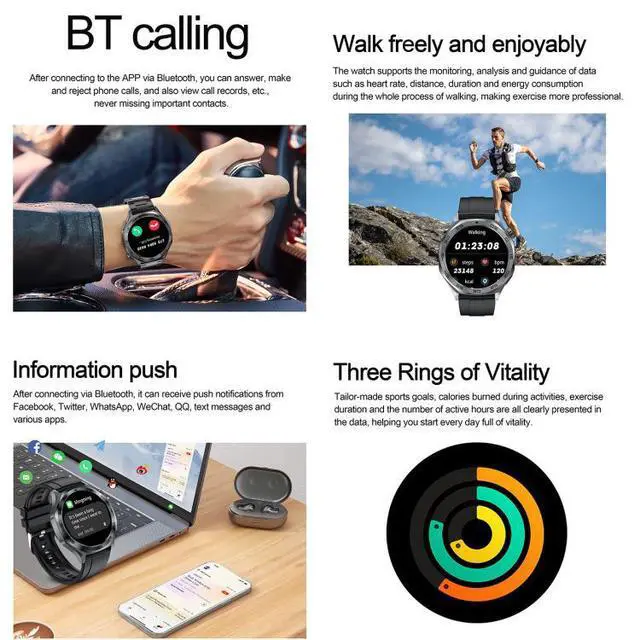 Alt view image 4 of 7 - AK83 BT Call Smart Watch, Support Blood Pressure / Heart Rate / Sports Health Monitoring Fitness Tracker (Steel 3-Bead Steel)