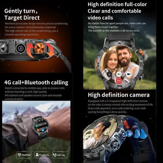 Alt view image 4 of 7 - BH11 4G LTE Android 8.1 Smart Watch, 2GB+16GB, Unisoc 8541 Quad Core, Support Heart Rate / Blood Oxygen (Black Steel)
