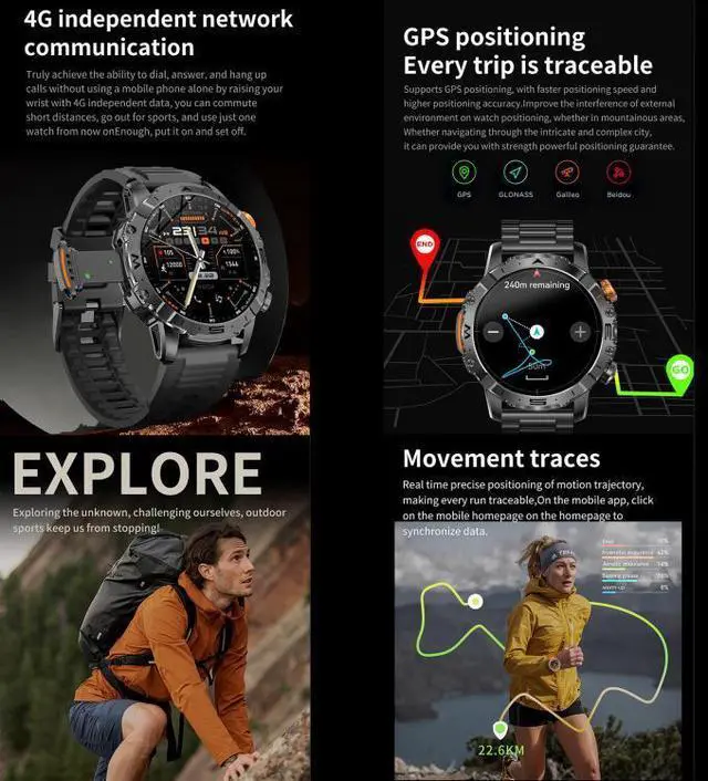 Alt view image 5 of 7 - BH11 4G LTE Android 8.1 Smart Watch, 2GB+16GB, Unisoc 8541 Quad Core, Support Heart Rate / Blood Oxygen (Black Steel)