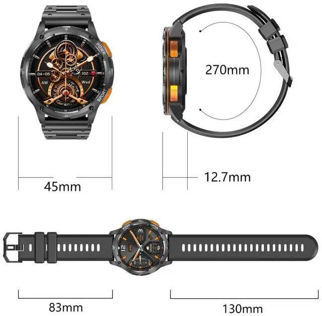 Alt view image 3 of 7 - LEMFO AK59 1.43 inch AMLOED Round Screen Steel Strap Smart Watch (Silver)
