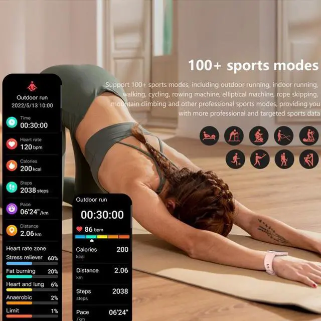 Alt view image 4 of 7 - QS13 1.83 inch BT5.2 Smart Sport Watch, Support Bluetooth Call / Sleep / Blood Sugar / Blood Oxygen / Heart Rate / Blood Pressure Health Monitor (Pink)