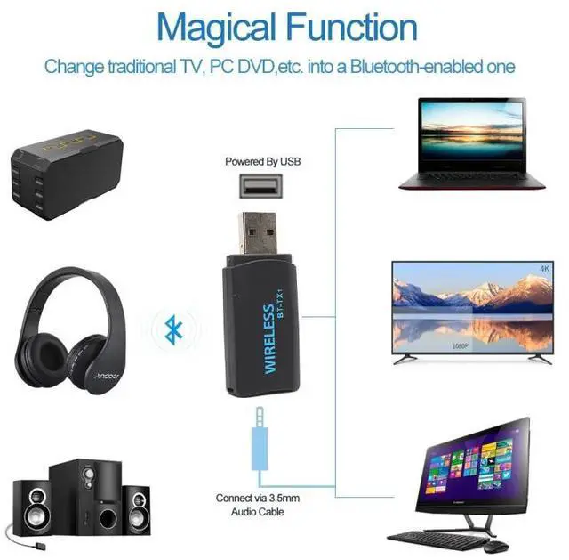 Alt view image 5 of 5 - BT-TX1 2 in 1 Bluetooth Wireless 3.5mm Audio Transmitter USB Adapter for TV Computer