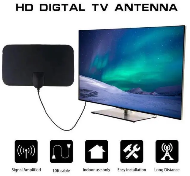 Alt view image 4 of 7 - AN-1002 5dBi/25dBi Indoor HDTV Antenna with Sucker, VHF170-230/UHF470-862MHz(Black)