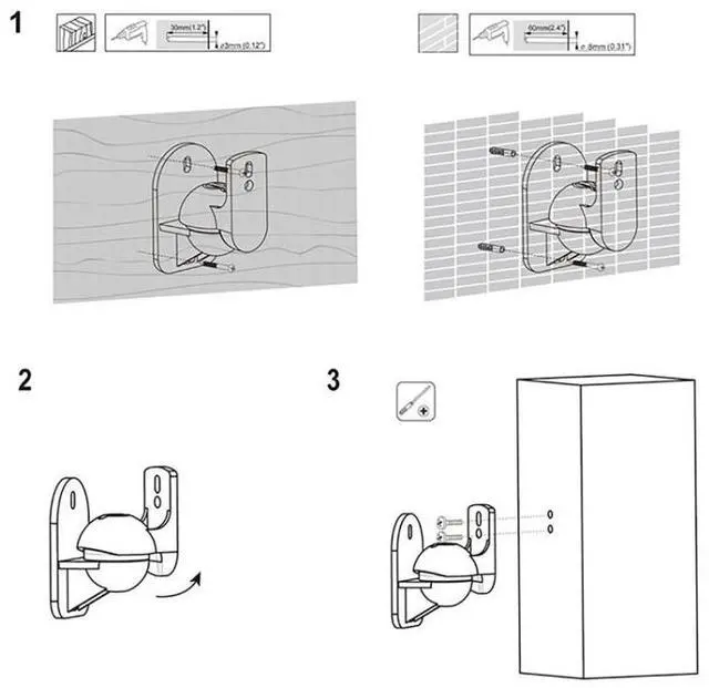 Alt view image 6 of 7 - Pair Black Surround Sound Speaker Wall Mount Brackets 45 Degree Rotatable Design TV Wall Mount 8 x 4.5 x 5.8cm