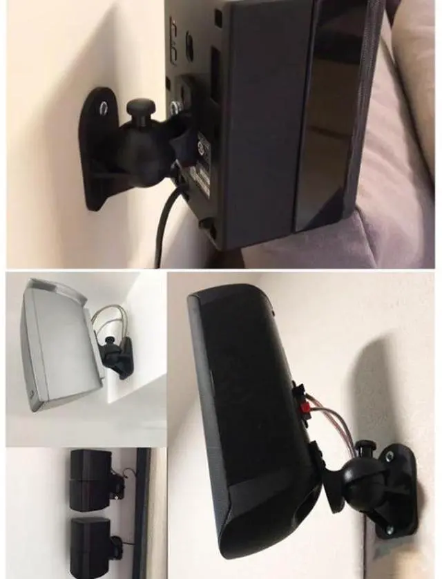 Alt view image 7 of 7 - Pair Black Surround Sound Speaker Wall Mount Brackets 45 Degree Rotatable Design TV Wall Mount 8 x 4.5 x 5.8cm