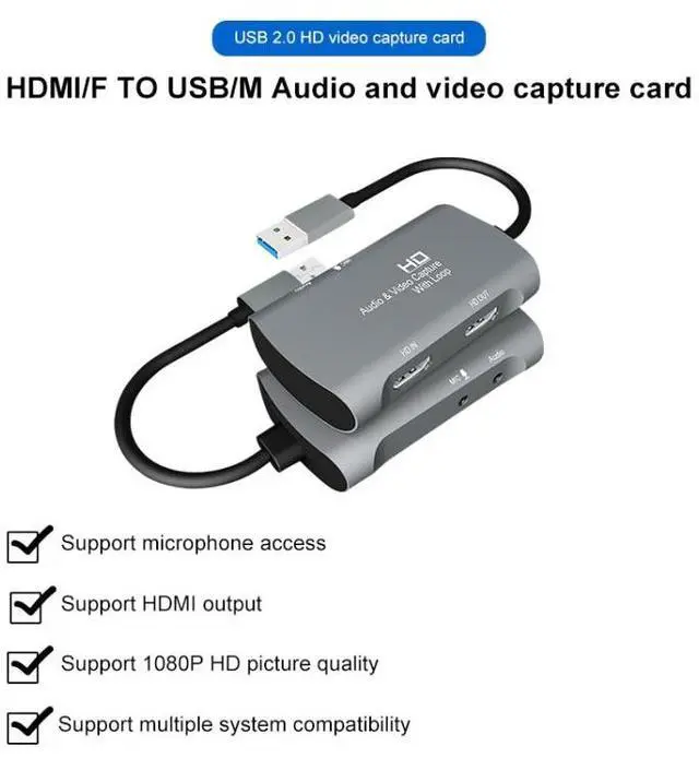 Alt view image 6 of 7 - Z30 HDMI Female + Mic to HDMI Female + Audio + USB 2.0 Video Capture Box