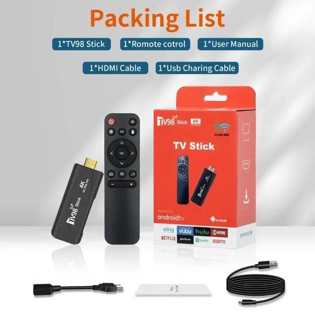 Alt view image 5 of 7 - TV98 Rockchip 3228A Quad Core 4K HD Bluetooth Android TV Stick Rockchip 3228A 4K (EU Plug)