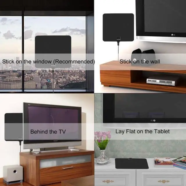 Alt view image 6 of 7 - Ultra-thin Indoor HD Digital TV Antenna with 50 Miles Long Range Amplifier (Black)