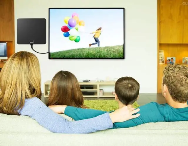 Alt view image 5 of 7 - Ultra-thin Indoor HD Digital TV Antenna with 50 Miles Long Range Amplifier (Black)